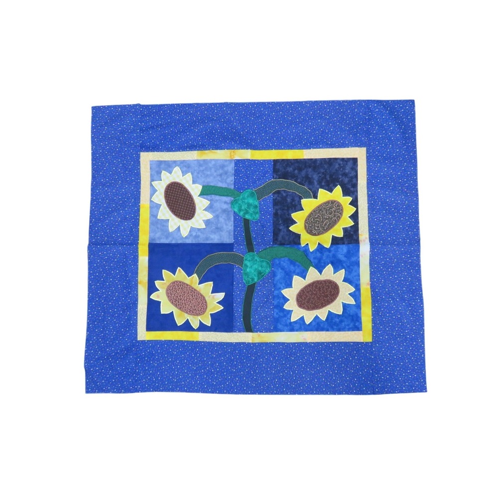 Unfinished Handmade Sunflower Applique Patchwork Quilt Panel 30" x 34"